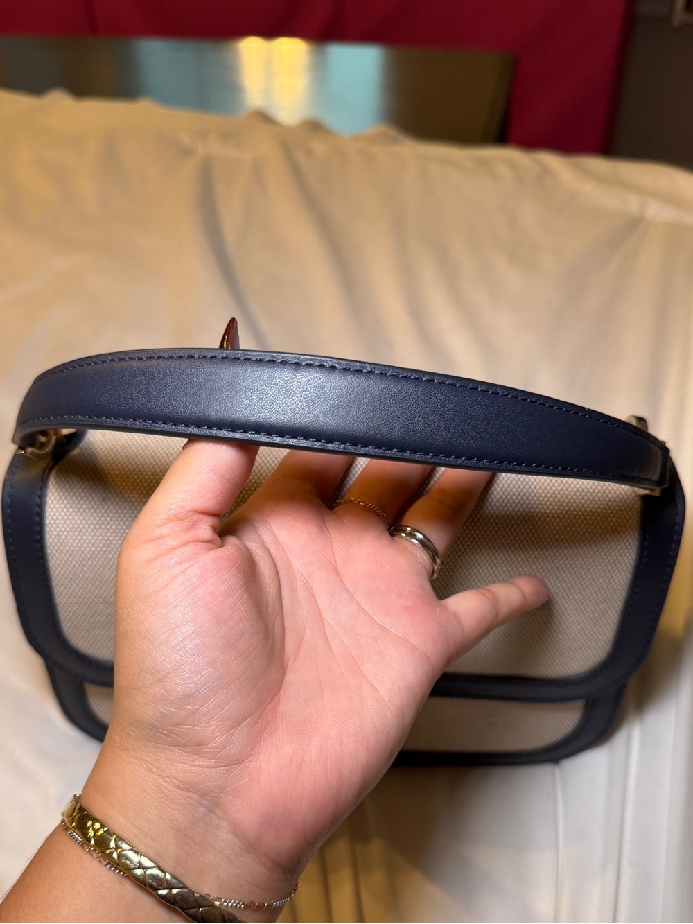 kate spade Navy and Cream Canvas Shoulder Bag with Turn-Lock - Picture 5 of 9